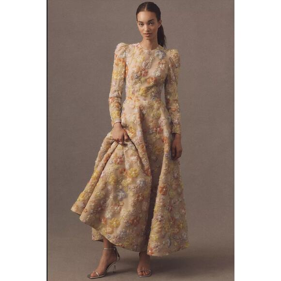 Anthropologie Dresses & Skirts - NEW NWT Anthropologie Helsi Tessa Long-Sleeve Appliqué Sunset Yellow Dress S